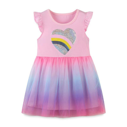 2022 European And American Style Girls Short Sleeve Dress Summer Cartoon Colored Yarn Princess Dress